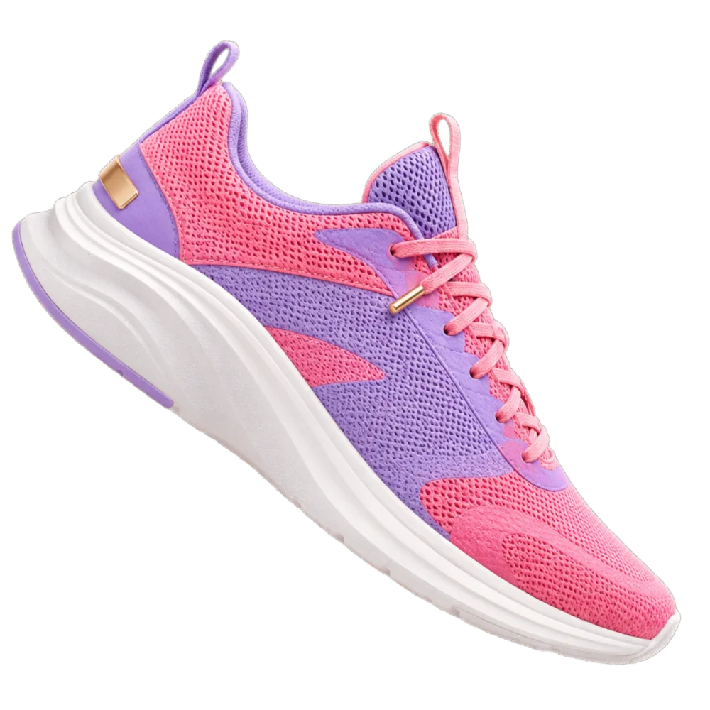 Sneaker product cutout composed for a social media post, transparent PNG over a brand-colored background