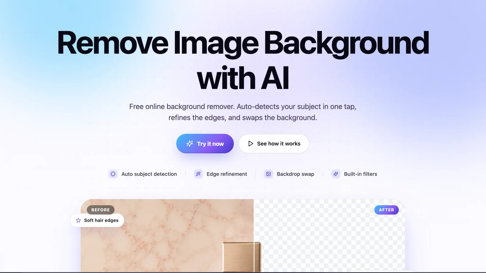 The AI Background Remover opened in a browser, upload area visible