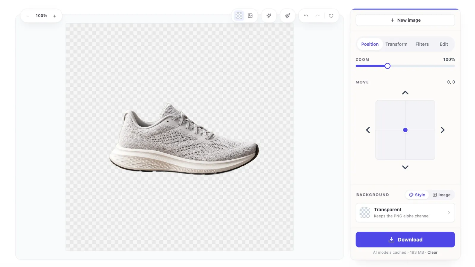 The product cutout on the transparent checker right after AI detection