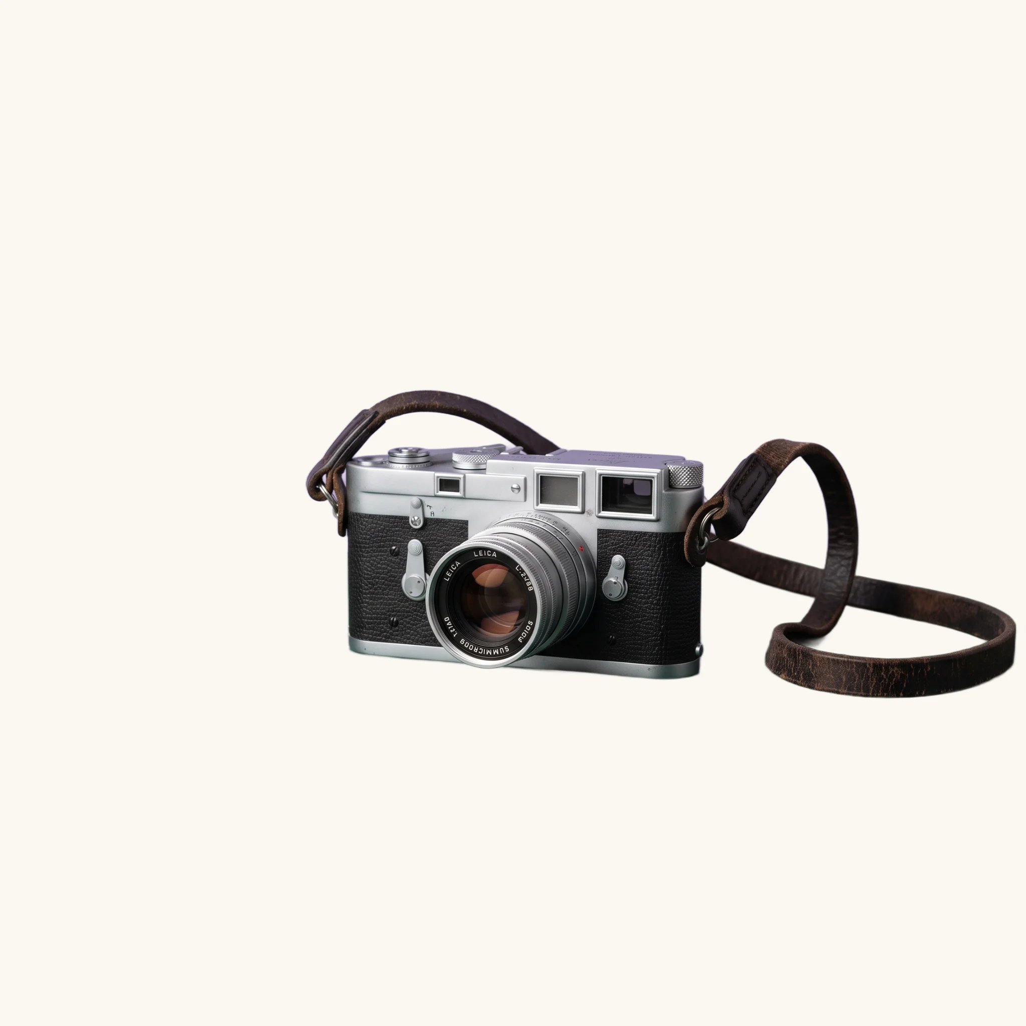 Camera cutout on a soft cream background, fashion listing look