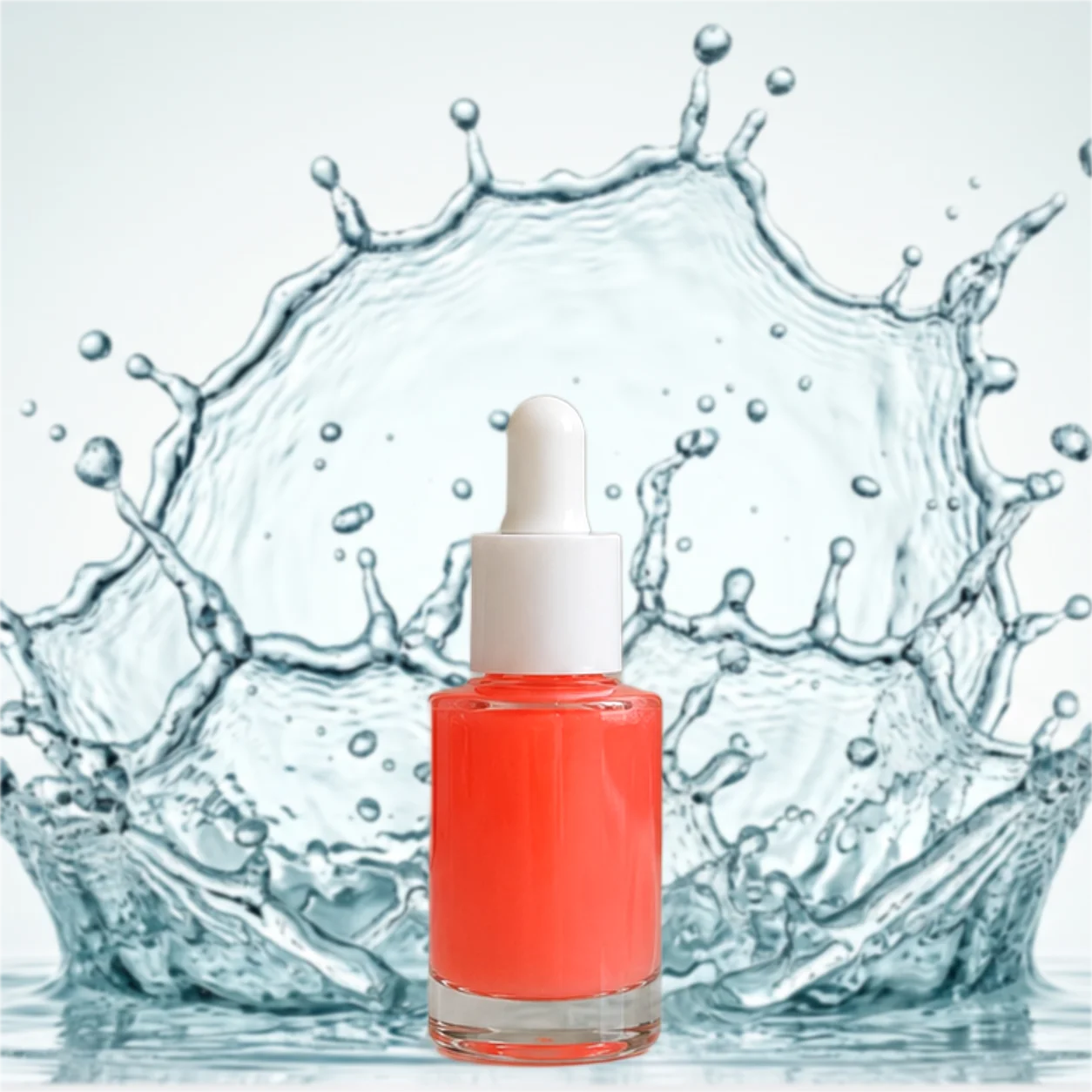 Serum bottle composited onto a water splash scene