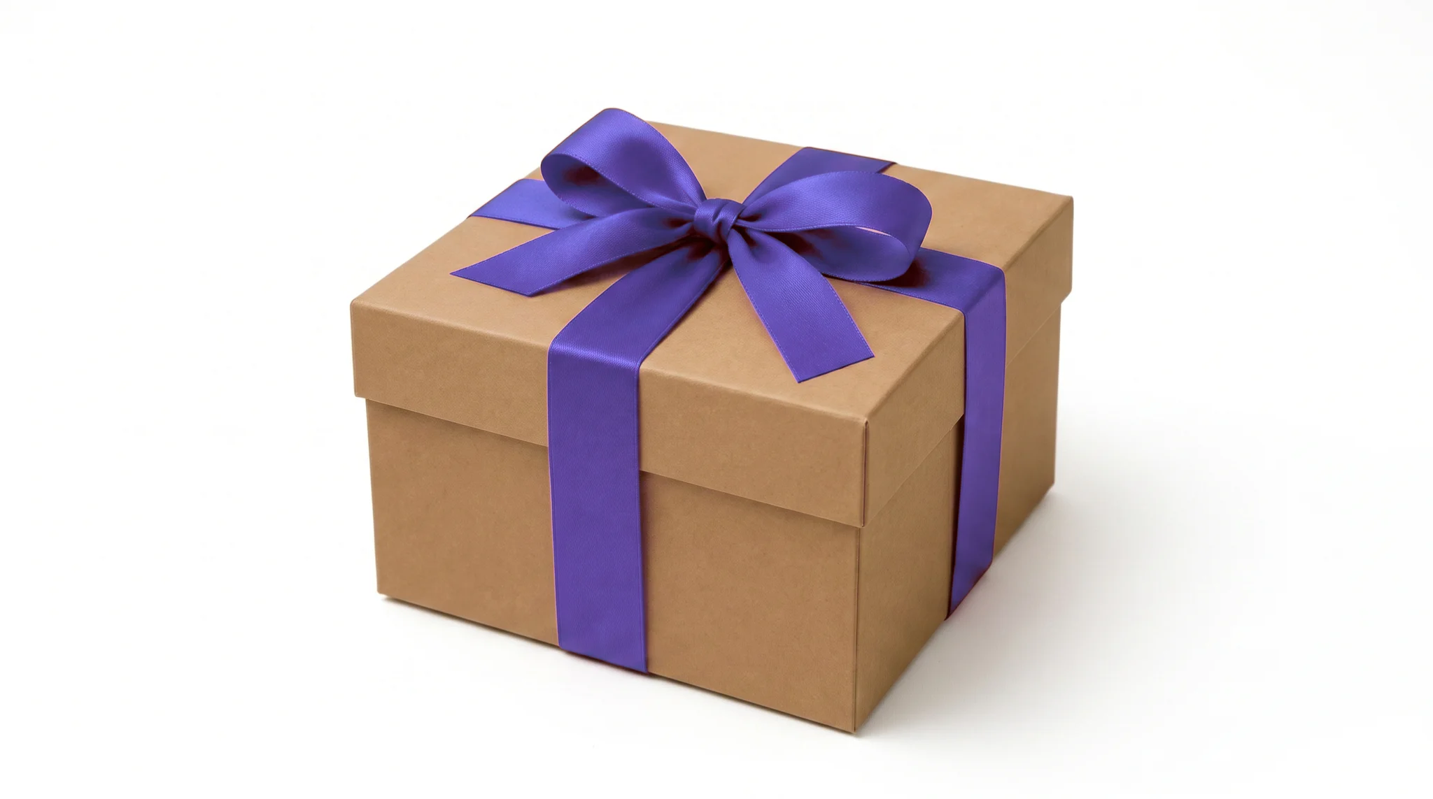 The same gift box with the ribbon recolored to a brand violet