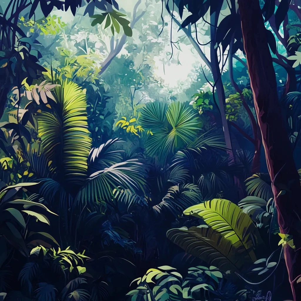 Same rainforest scene rendered in cool teal for a moody cinematic look
