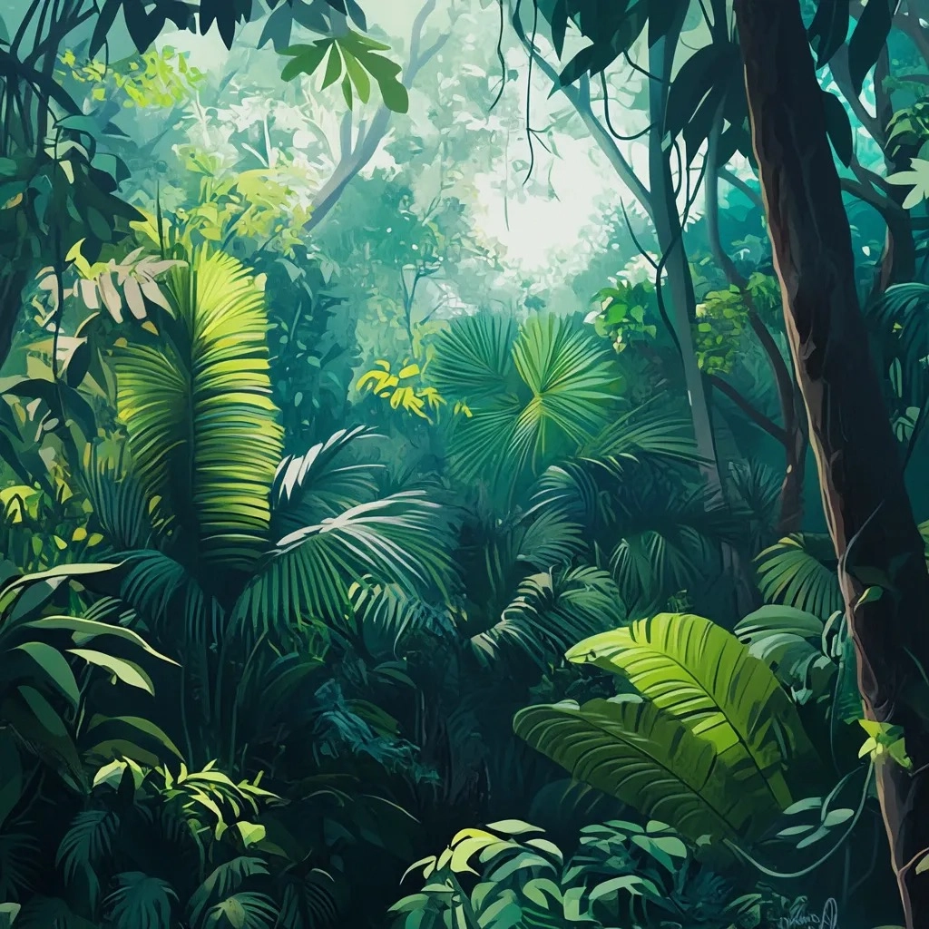 Bright tropical rainforest illustration before a cinematic color grade