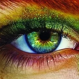 Macro photo of a blue green iris before being recolored with brush mask