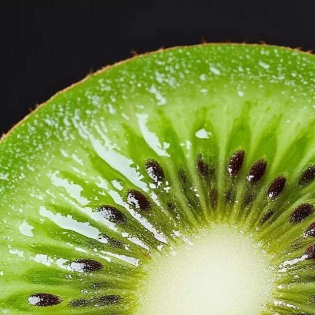 Close up green kiwi slice photo before swapping its color