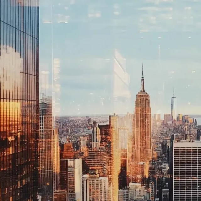 Manhattan skyline at golden hour before tinted monochrome conversion