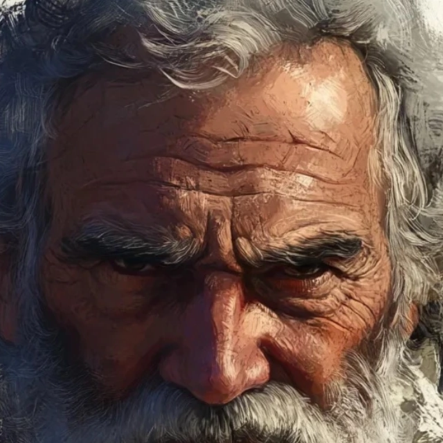 Color painted portrait of an elderly man before grayscale conversion